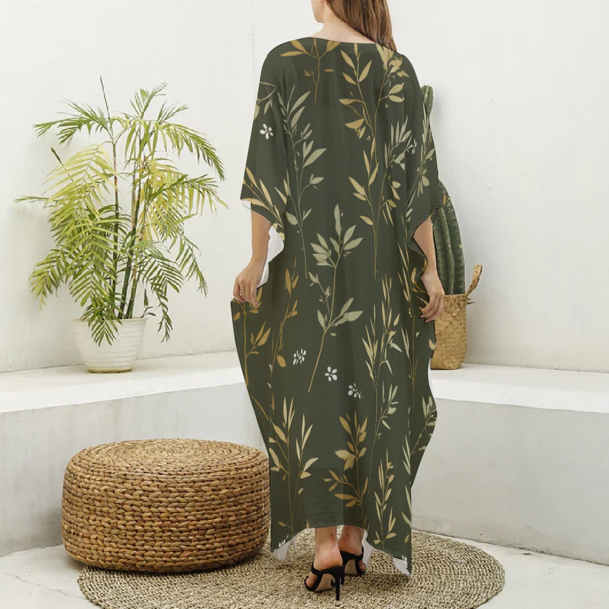 Zola Olive Garden Muumuu Abaya – Women’s Luxury Moo Moo Kaftan Dress, Silky V-Neck Lounge & Beach Maxi Muu Muu