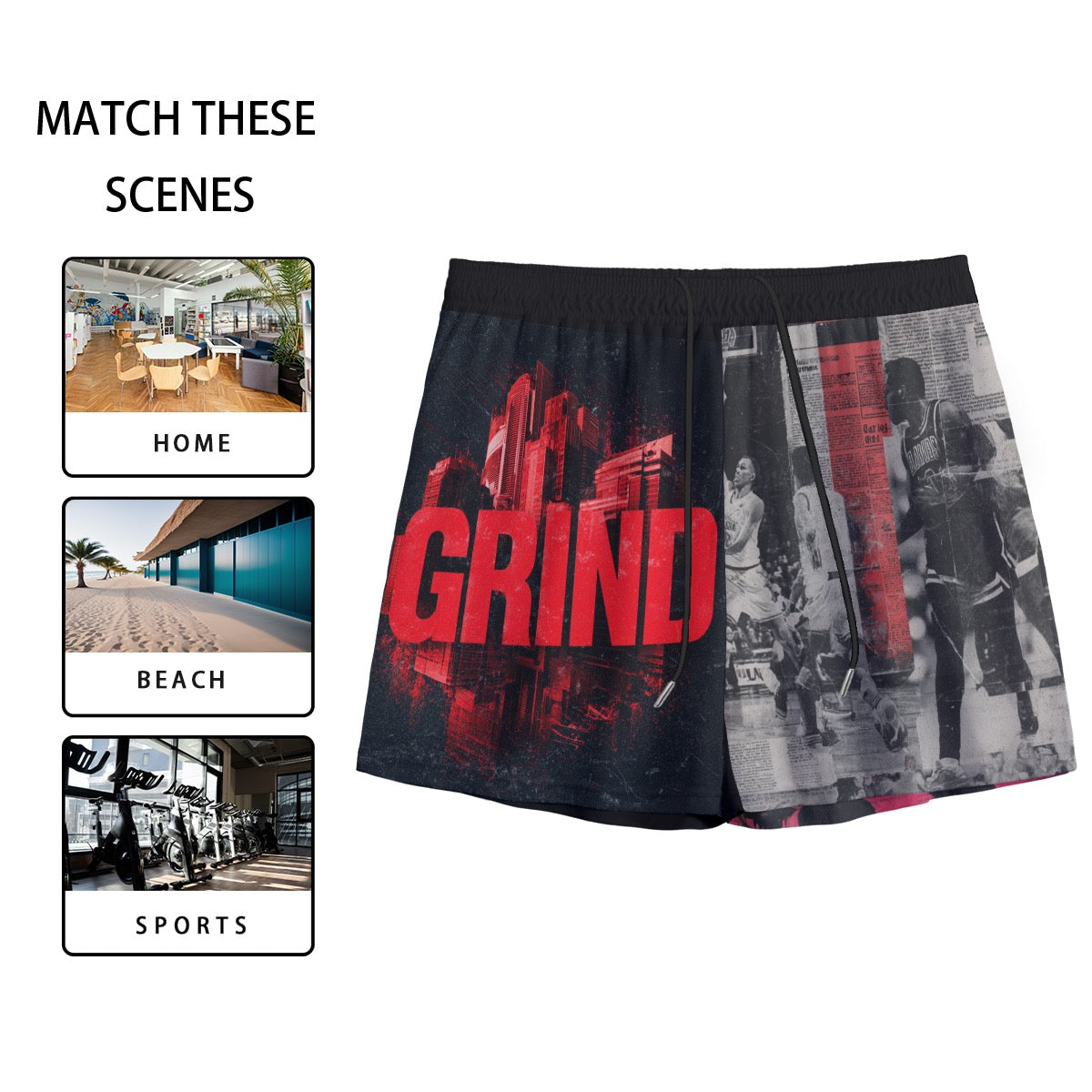 Grind Newpaper Culture Basketball Shorts Men's Mesh Shorts