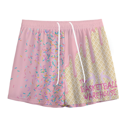 Custom Basketball Warehouse Cotton Candy Pink Ice Cream Drip Men's Mesh Basketball Shorts
