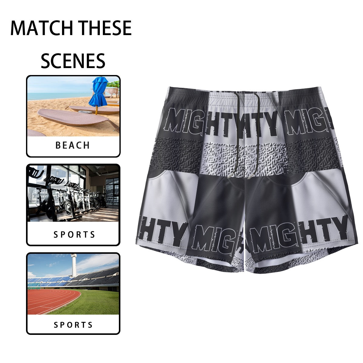 Black & White Mighty Basketball Shorts for Adults and Youth – Lightweight Athletic Gym Shorts with Pockets for Training, Hoops & Streetwear