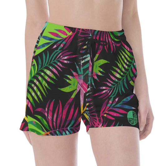 Hawaiian Leaves Women Athletic Sports Shorts | Hawaiian Wide Waistband Sport Shorts