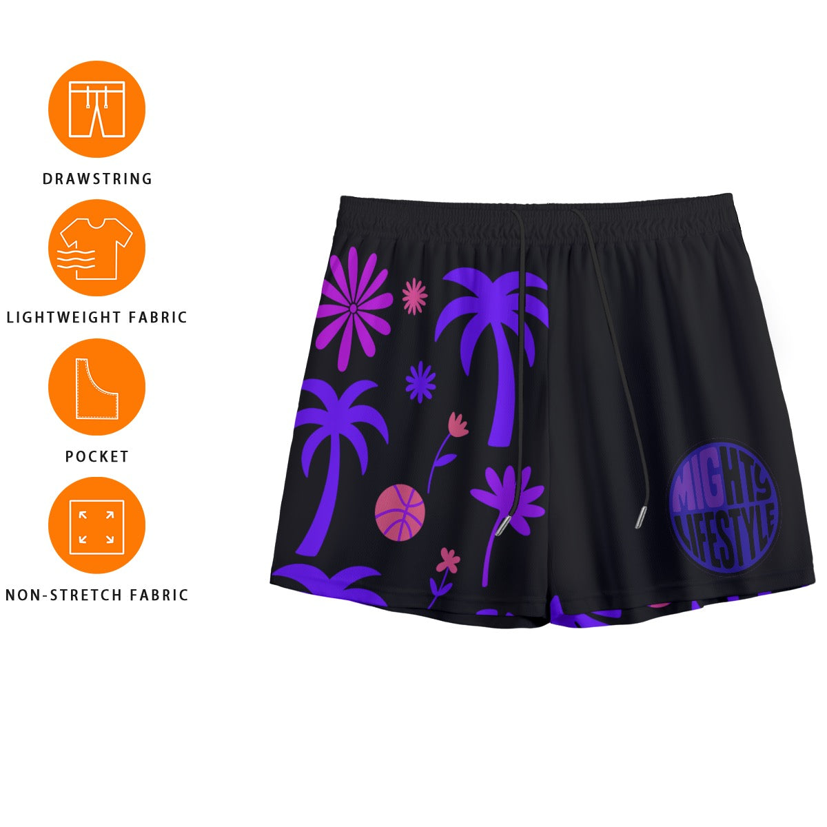Neon Violet Palm Court Men’s Mesh Sports Shorts – Tropical Basketball Vibes Men's Mesh Shorts