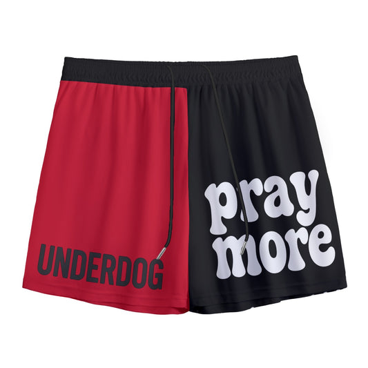 Underdog Pray More Chosen Faith Based Basketball Shorts Mesh Shorts |Underdog Pray More Chosen Faith-Based Basketball Mesh Shorts – Red, Black & White Athletic Streetwear for Men and Women