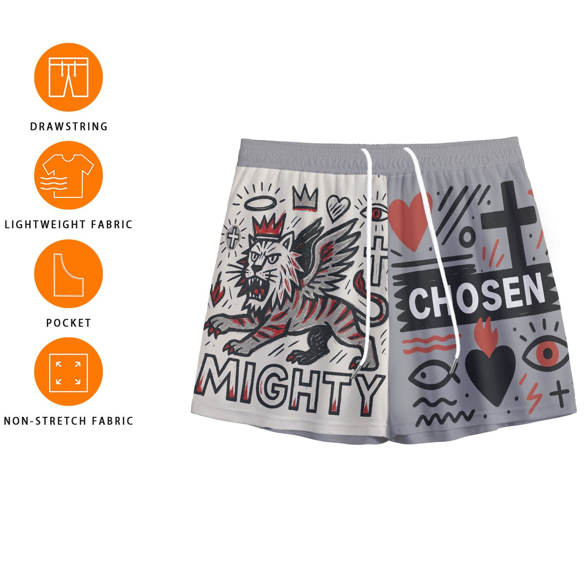 Lion Of Judah Faith Based Chosen Messiah Servant of God Shorts Christian Sports Shorts Streetwear  Men's Mesh Shorts Basketball Shorts