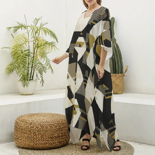 Zahara Mosaic Muumuu Abaya – Women’s Luxury Moo Moo Kaftan Dress, Silky V-Neck Lounge & Beach Maxi
 Silk V-neck Kaftan Robe