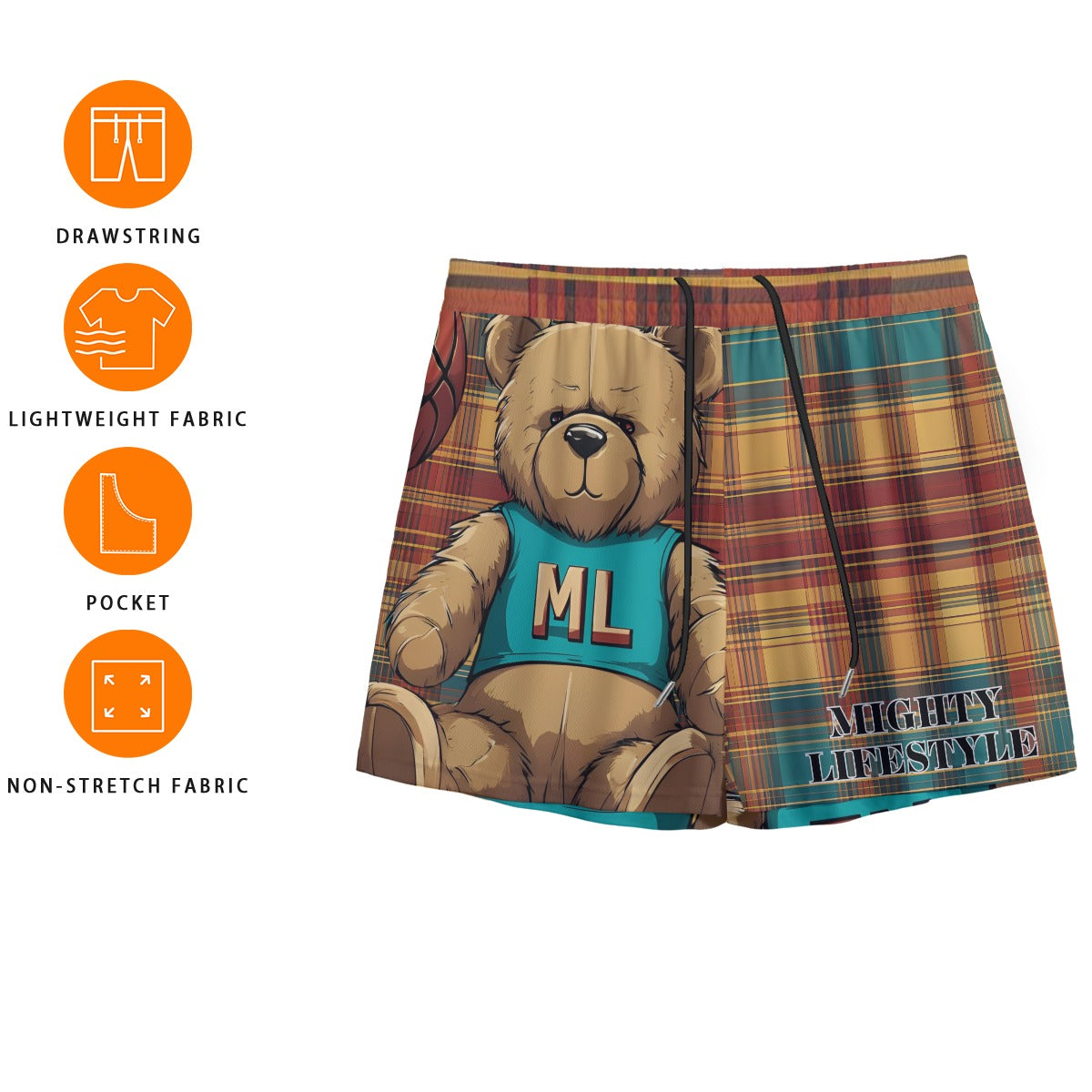 ML BEAR MIGHTY LIFESTYLE BEAR BASKETBALL SPORTS Mesh Shorts, Comfortable Mesh Basketball Shorts, Breathable Sports Shorts, Athletic Sports Shorts, Mighty Lifestyle Athletic Shorts