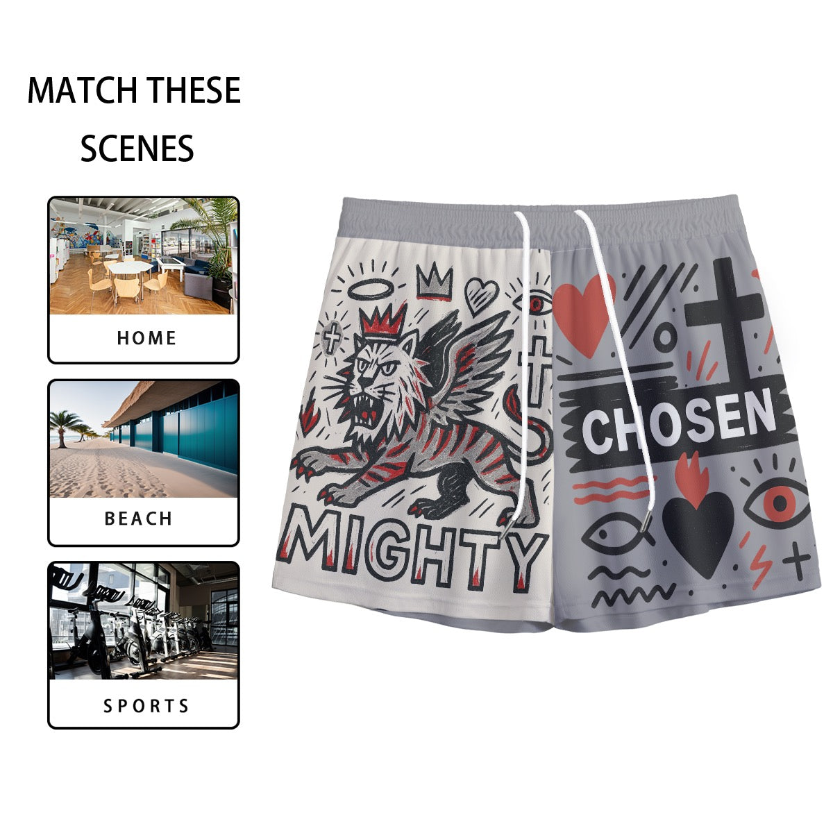 Lion Of Judah Faith Based Chosen Messiah Servant of God Shorts Christian Sports Shorts Streetwear  Men's Mesh Shorts Basketball Shorts
