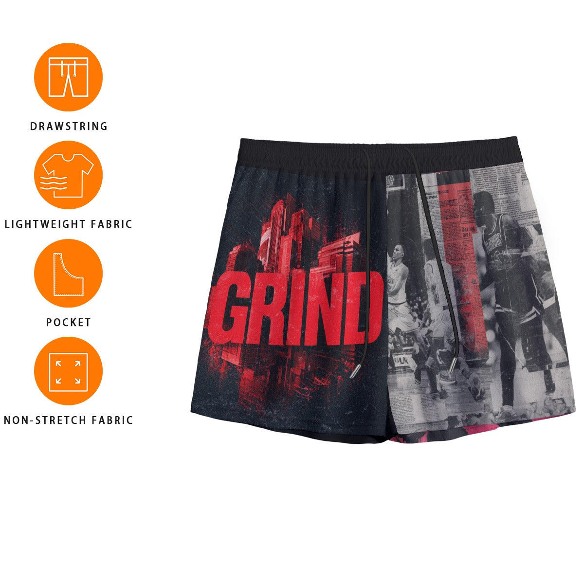 Grind Newpaper Culture Basketball Shorts Men's Mesh Shorts