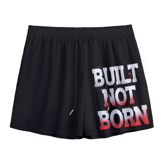 Built Not Born Mesh Shorts | Built Not Born Mesh Shorts – Motivational Black Athletic Shorts for Men & Teens | Red Spray Graffiti Print