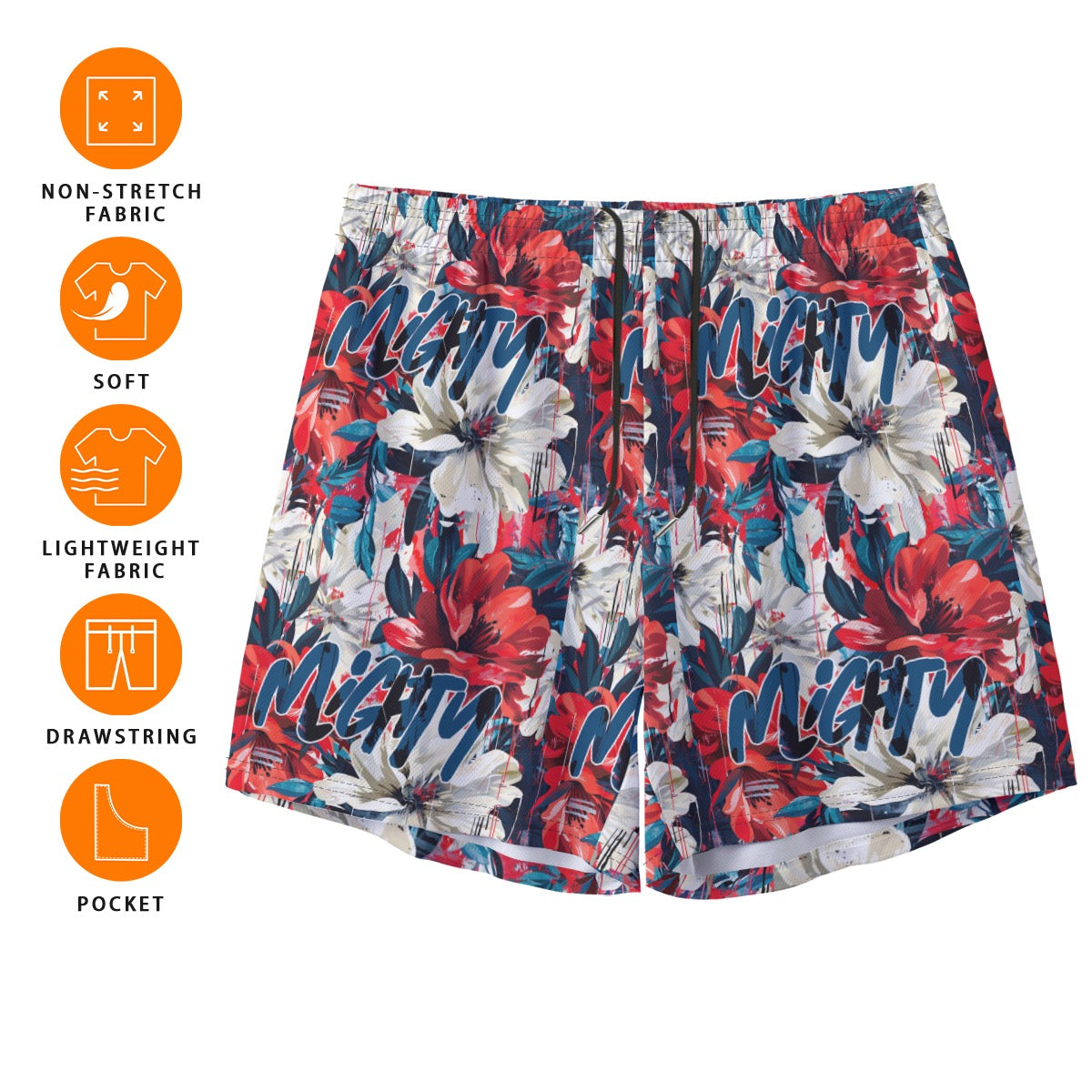 Floral Blue Mighty Print Basketball Shorts with Pockets – Breathable Gym & Training Shorts, Unisex Athletic Streetwear