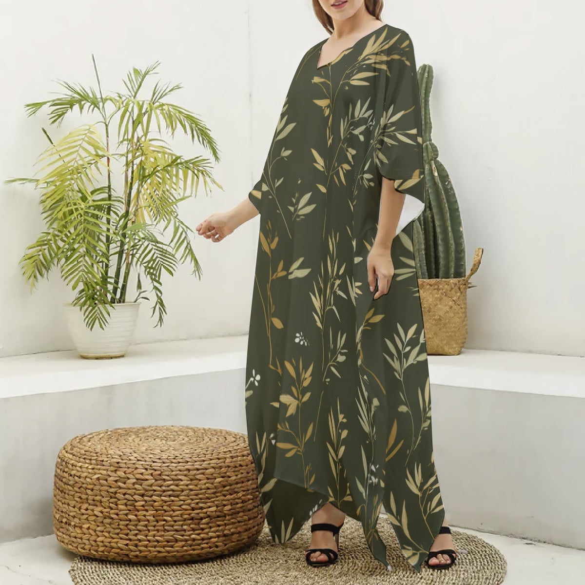 Zola Olive Garden Muumuu Abaya – Women’s Luxury Moo Moo Kaftan Dress, Silky V-Neck Lounge & Beach Maxi Muu Muu