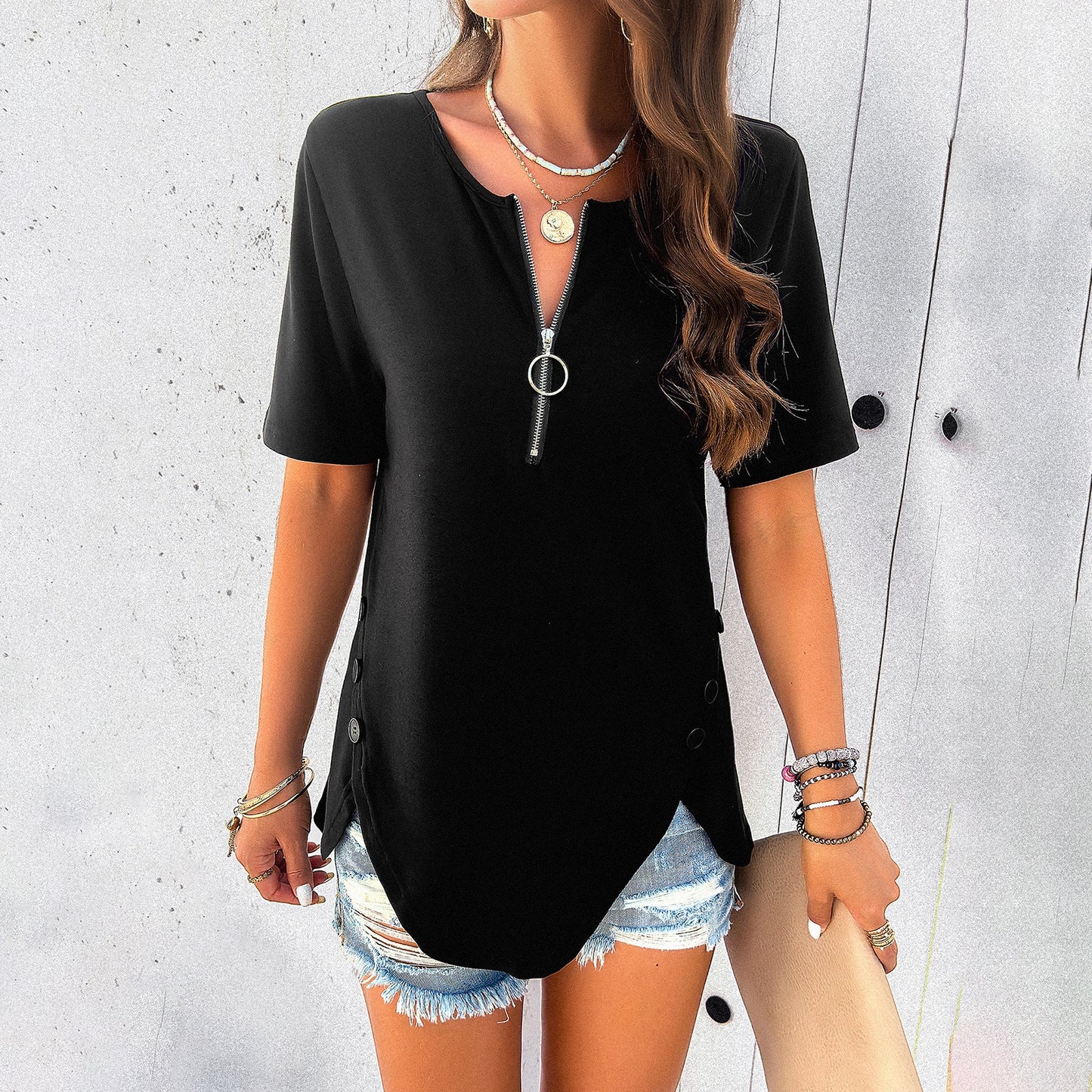 Top Terry Shirt | Casual women's spring summer casual solid color short-sleeved top