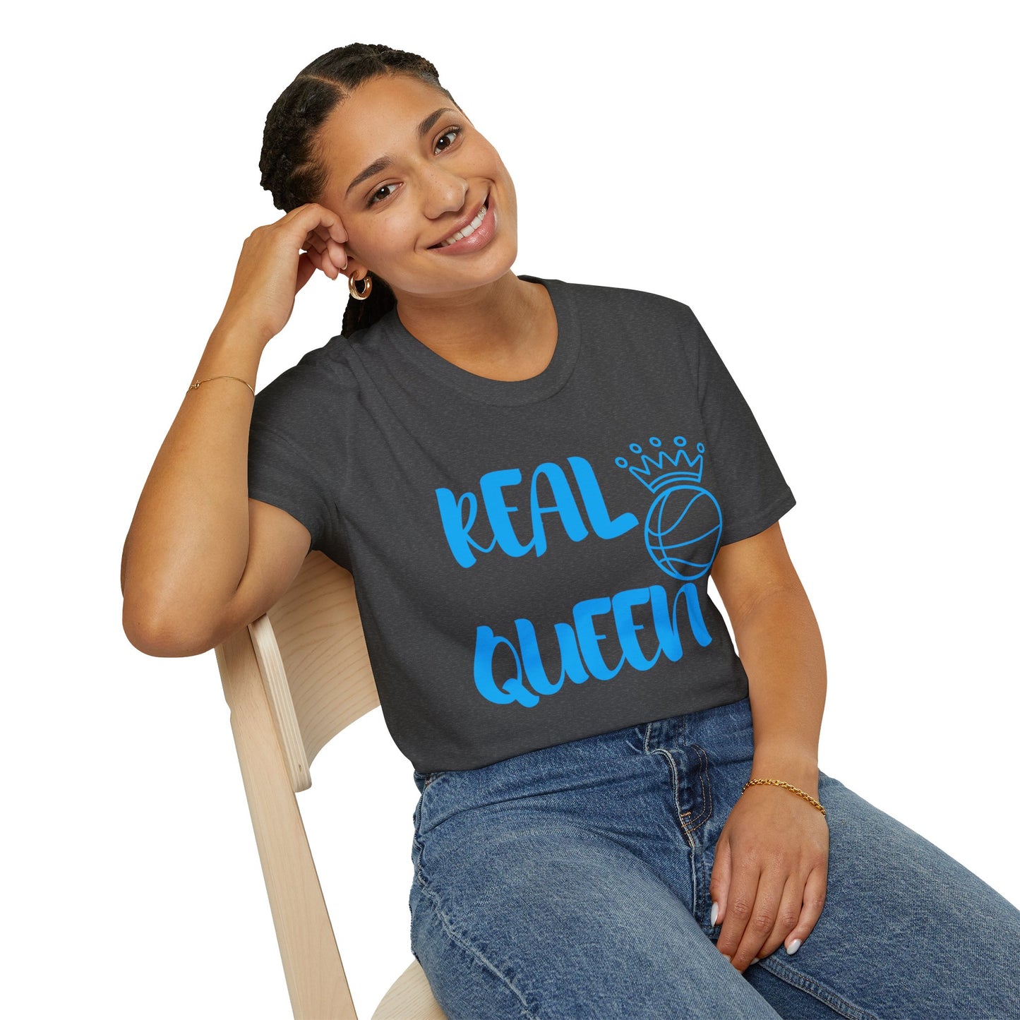 Real Queen  Blue Font | Basketball Shirt | Sports Shirt | Baller Shirt | Mighty Lifestyle |  Softstyle T-Shirt