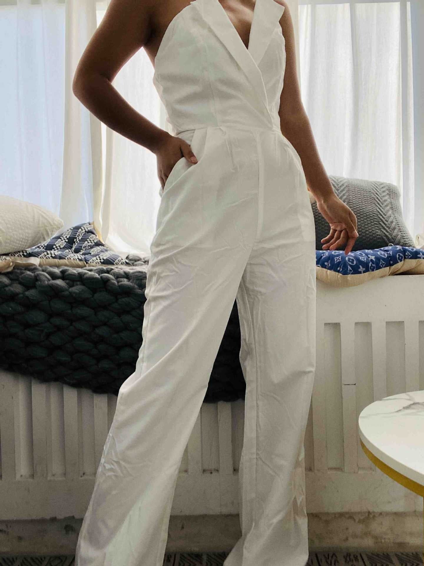 Mighty Lifestyle Jumpsuit | Jumpsuit with slanted collar and mid waist for a stylish commuting jumpsuit