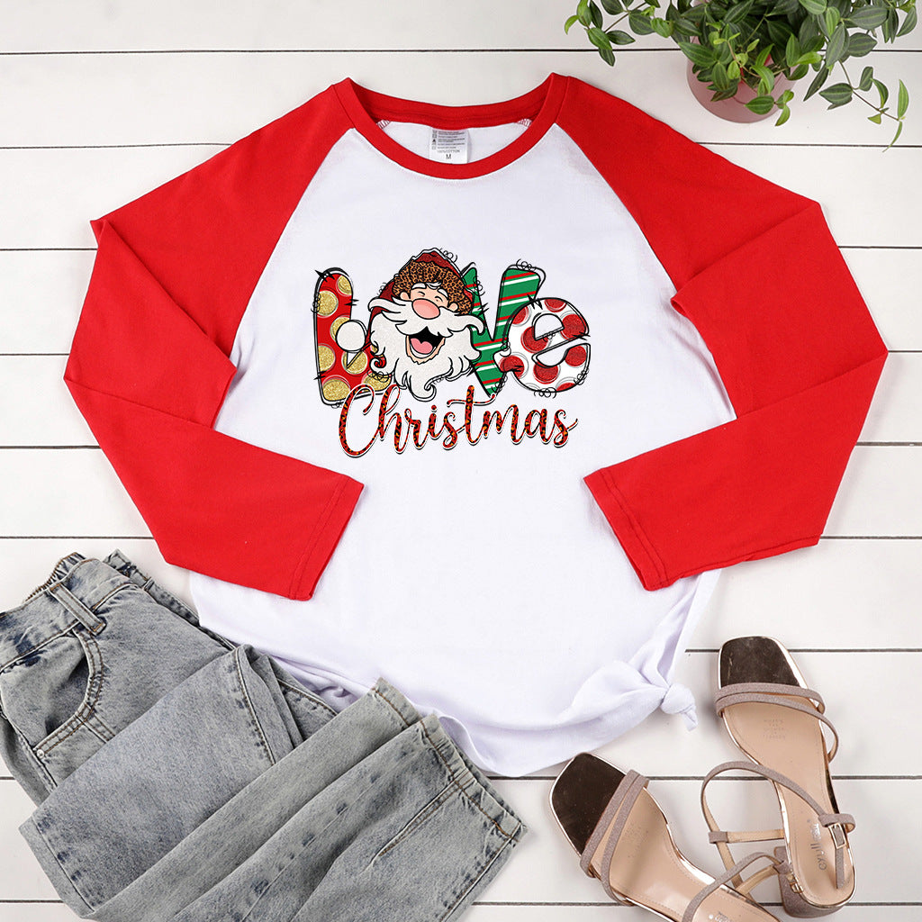 Christmas LOVE Christmas letter multi-color printed long sleeved shirt