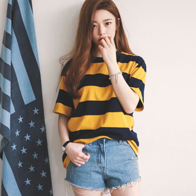 Women stripe T-Shirt Streetwear Oversized TShirt Casual shirts clothes summer Loose Hipster Tops Tees O-neck Short Sleeve Female