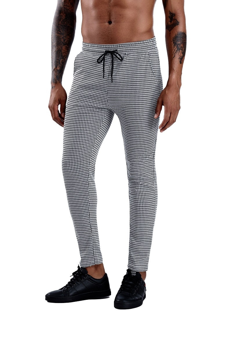 Malachi Men’s Plaid Slim-Fit Pants – Elastic Waist Skinny Dress Trousers for Streetwear & Casual Outfits Plaid Pants Men Elastic Male Skinny Trousers Bottom Tight Male Pant Streetwear Sweatpants Casual Joggers Men Pants
