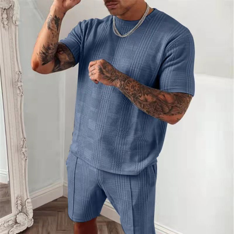 Colby Men’s 3D Printed Two-Piece Set – Short Sleeve Round Neck Shirt and Shorts for Streetwear, Gym, and Casual Style | 3D printed men's round neck short sleeved casual T-shirt set for men