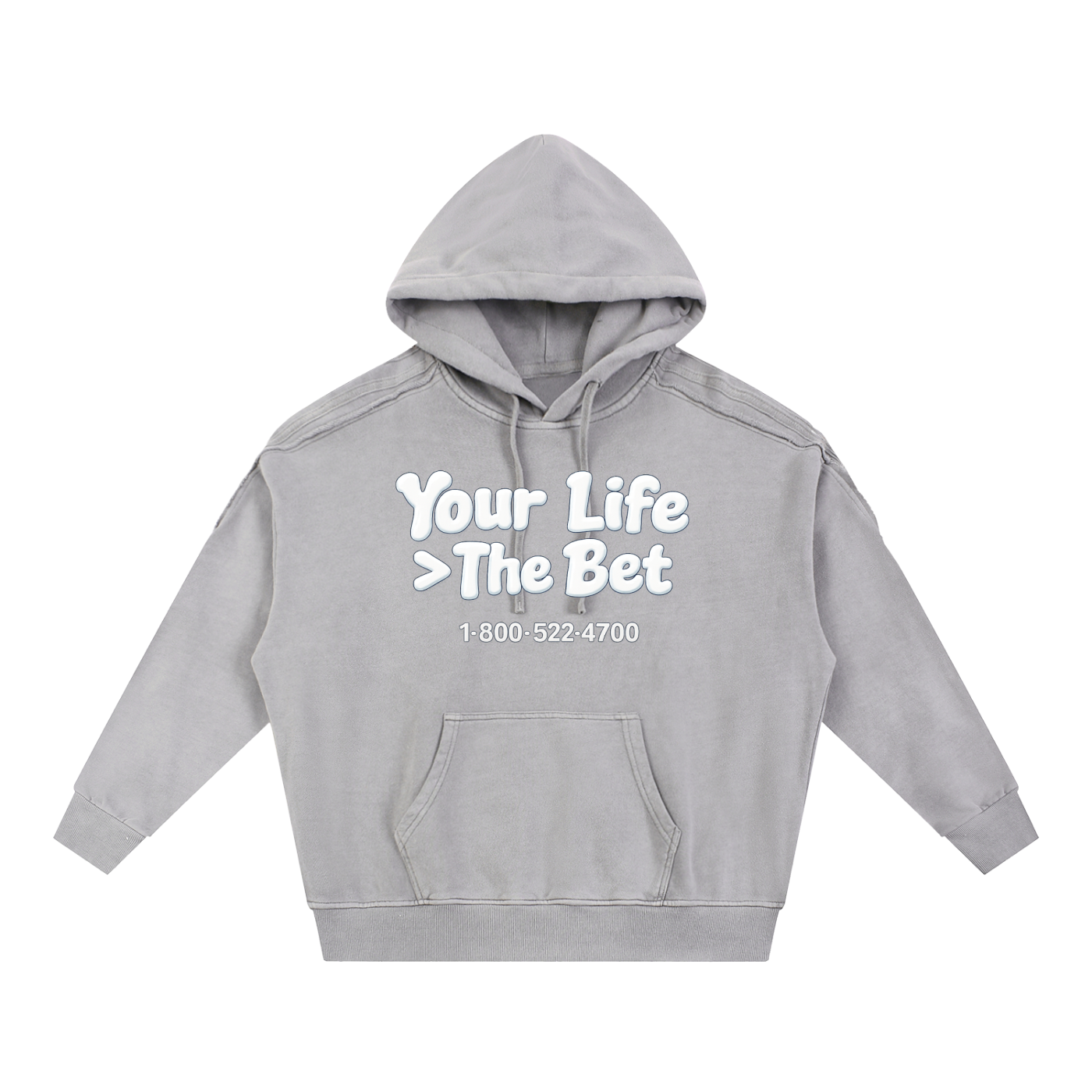 Your Life Is Greater Than the Bet Snow-Washed Oversized Hoodie Gambling Awareness Unisex Vintage Streetwear