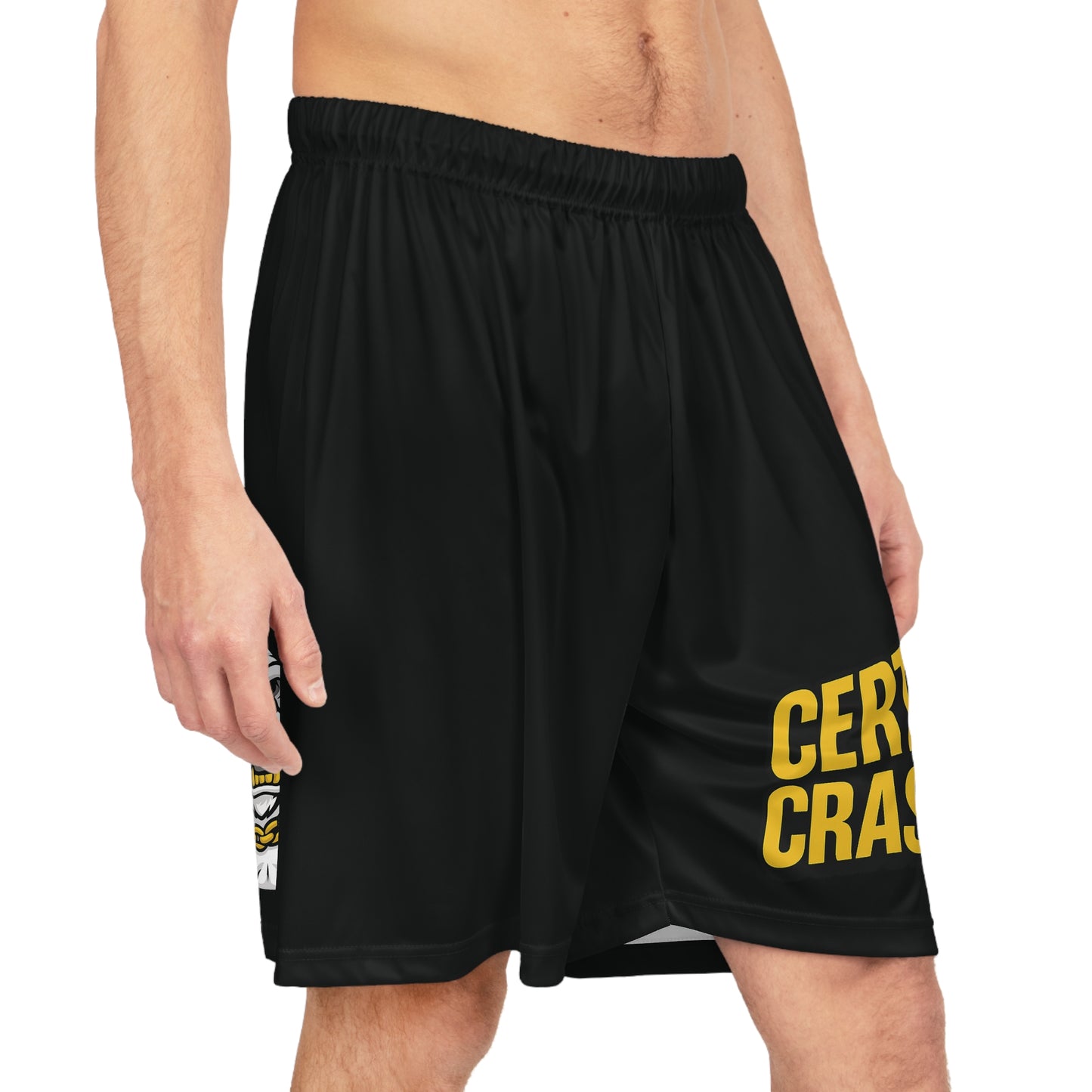 Certified Crashout Gold Ape King Basketball Shorts — Mighty Lifestyle Gym Shorts for Teens & Adults