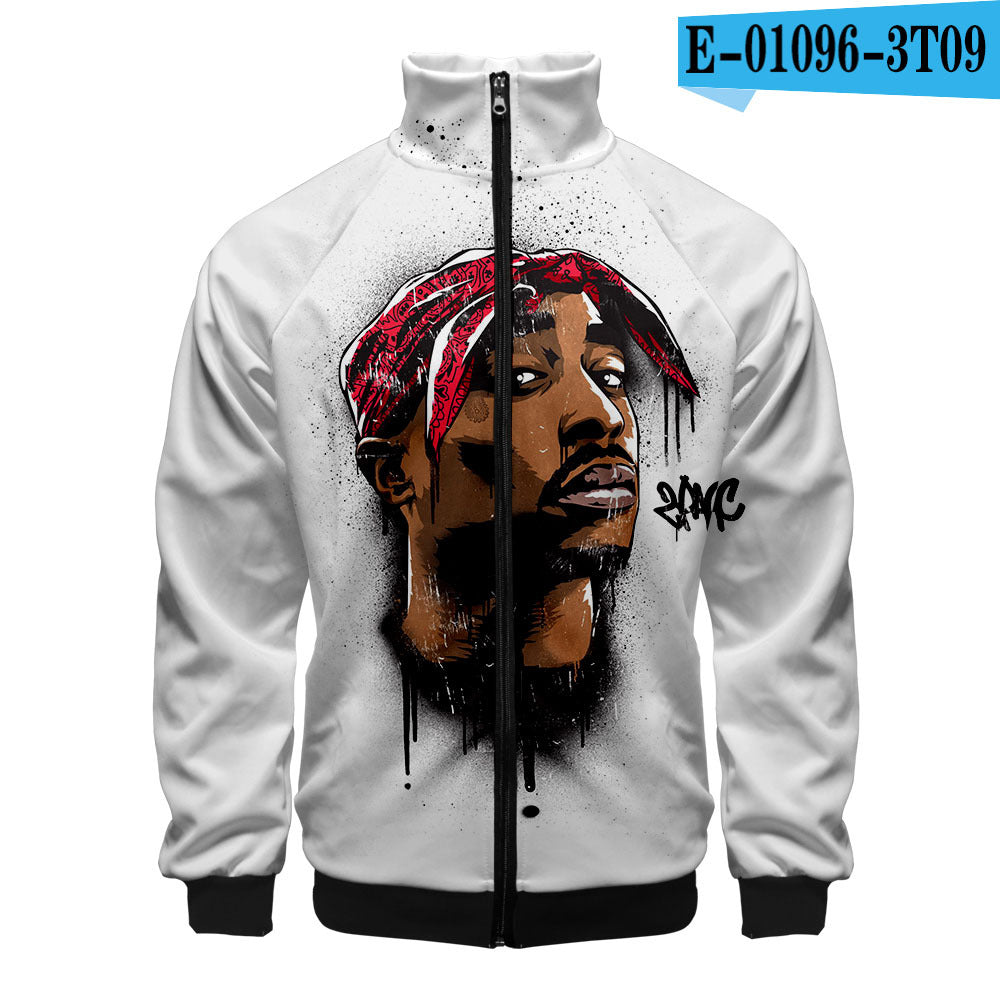 Zipper sweater  2PAC peripheral 3D color printed casual stand up collar sweatshirt Tupac 2PAC Tupac Zipper Hoodie – 3D Printed Casual Sweatshirt with Stand Collar & Hood