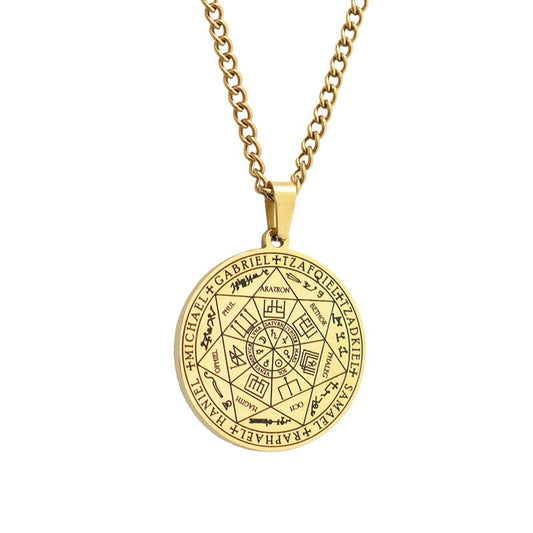 Seven Angels Stainless Steel Necklace | Magic Circle Pendant Accessories Men's Necklace Solomon jewelry