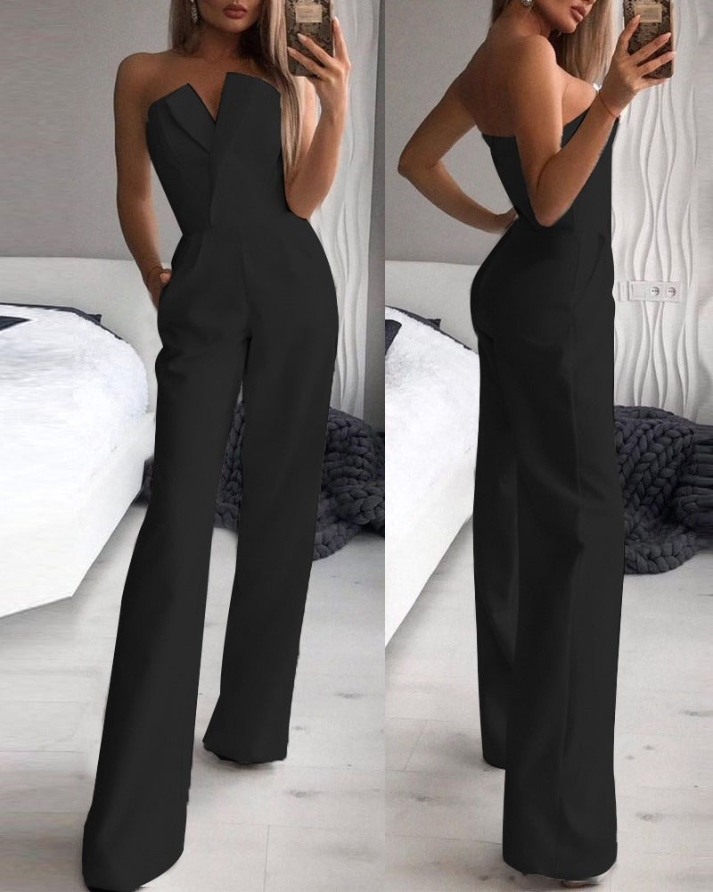 Mighty Lifestyle Jumpsuit | Jumpsuit with slanted collar and mid waist for a stylish commuting jumpsuit