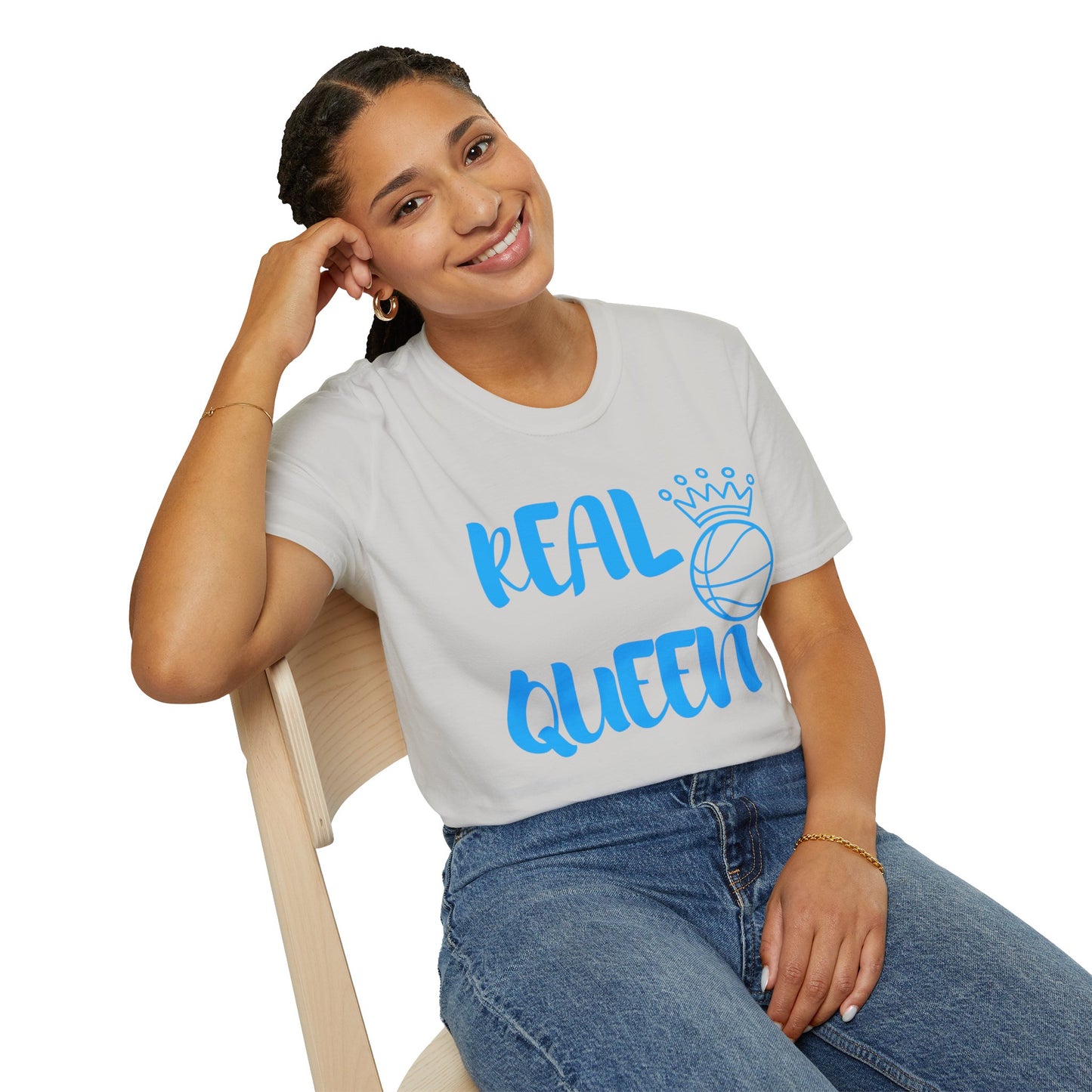 Real Queen  Blue Font | Basketball Shirt | Sports Shirt | Baller Shirt | Mighty Lifestyle |  Softstyle T-Shirt