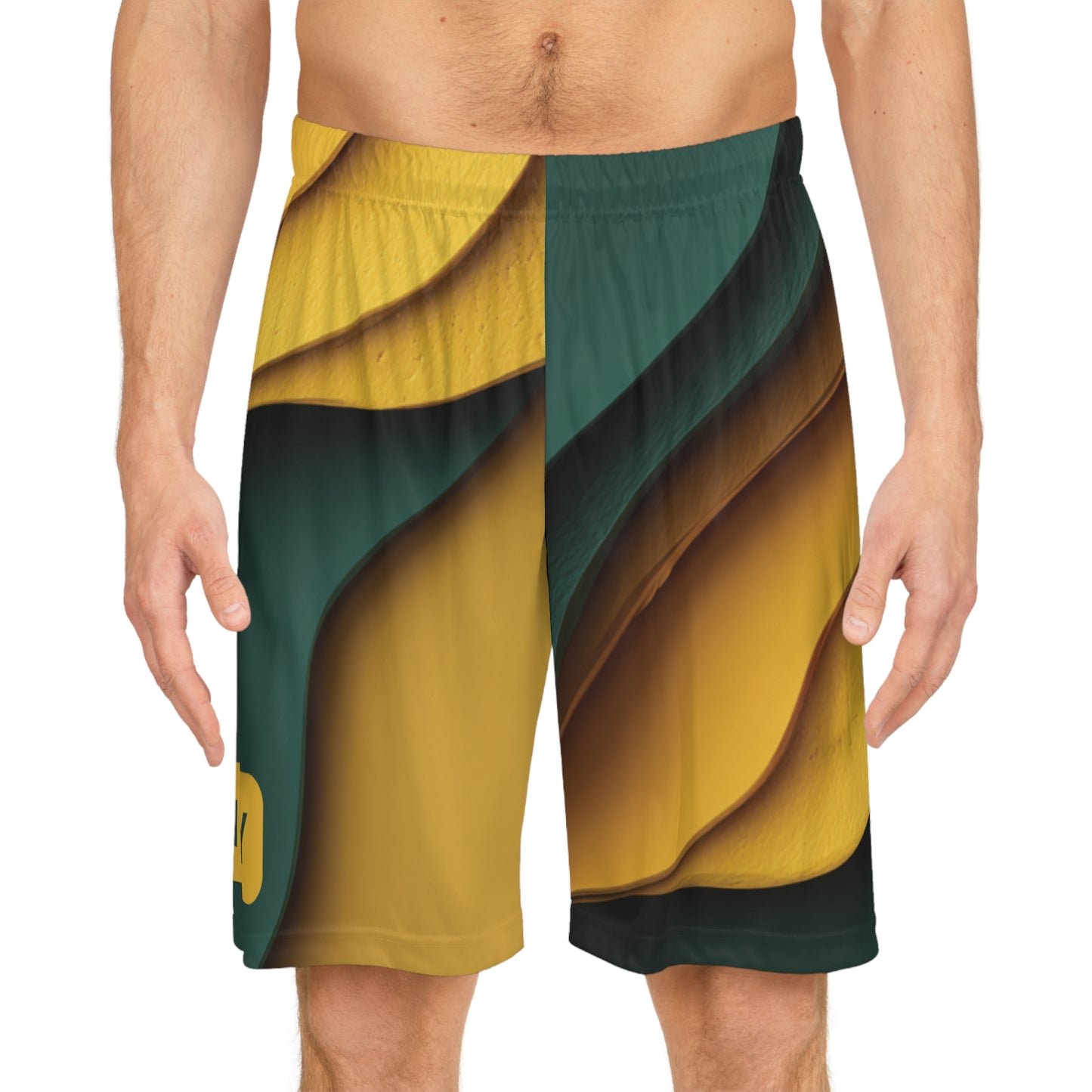 Mighty Yellow & Green Waves Basketball Shorts Gym Shorts Sports Shorts