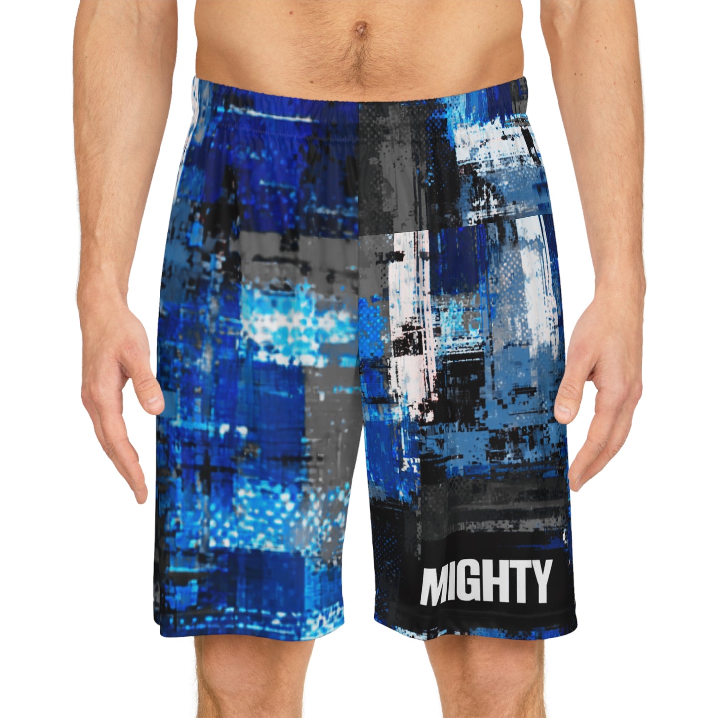 Mighty Blue and White Abstract Pattern  Basketball Shorts — All-Over Print Athletic Shorts