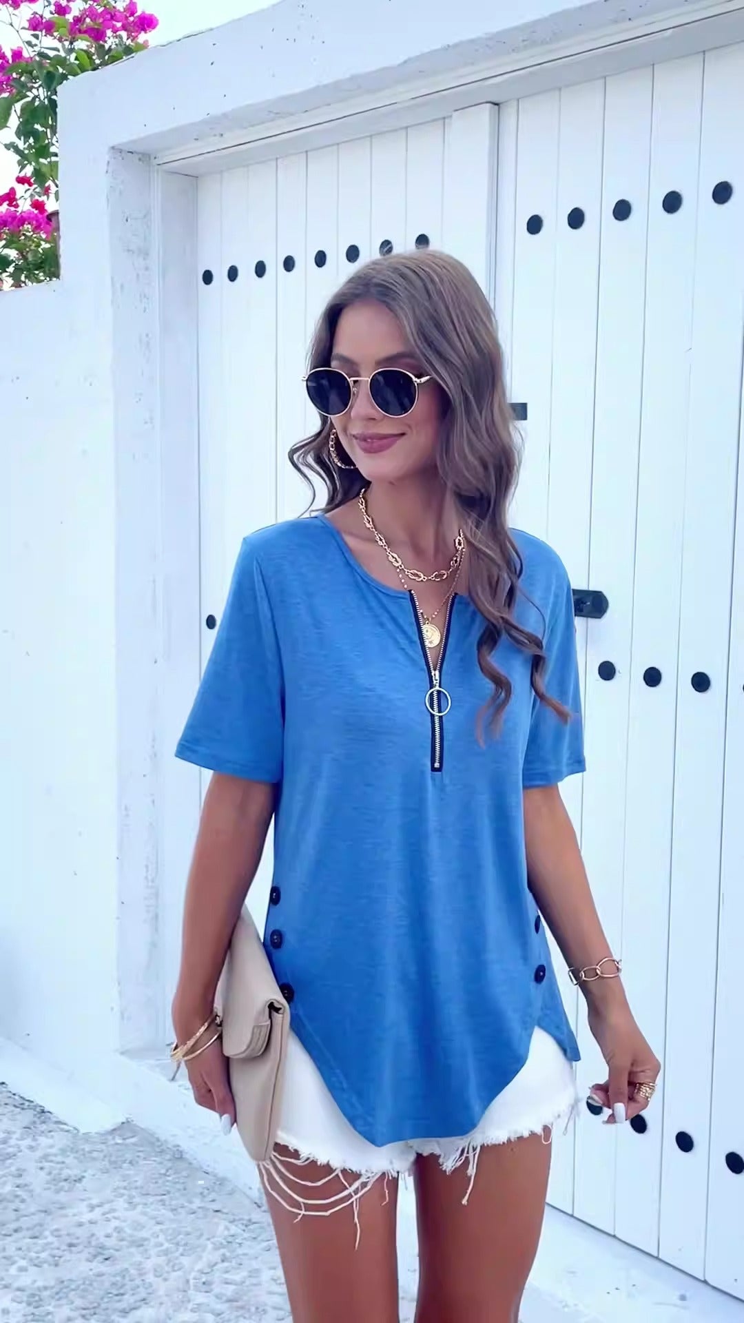 Top Terry Shirt | Casual women's spring summer casual solid color short-sleeved top