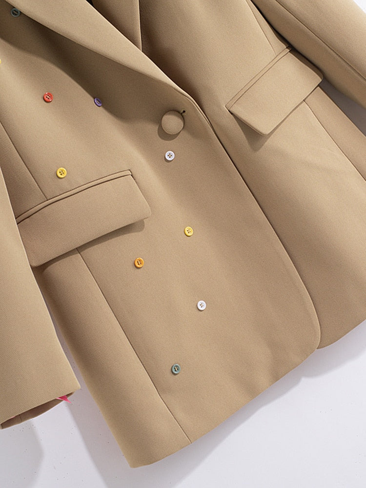 Fashion Women's Blazer Colorful Buttons Notched Collar Long Sleeve Loose Camel Suit Jackets Female Autumn Women’s Work Blazer Business Blazer