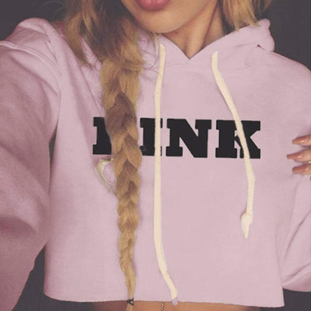 Pink Oversized Hoodies Jumper Sweatshirt Female Pink Cropped Top 2017 Winter Kawaii Harajuku Letter Loose Pullover