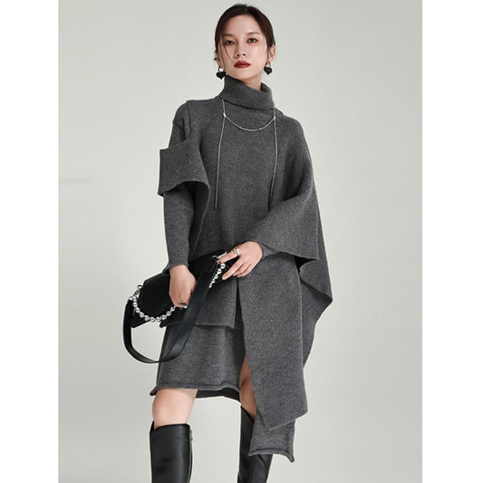 The Iris Dress | Trendy Chic Knitting Dress | Turtleneck Long Sleeve Loose Fit Fashion Tide Spring Autumn Classy Dress Career Dress Chic Sexy Demure Office Dress