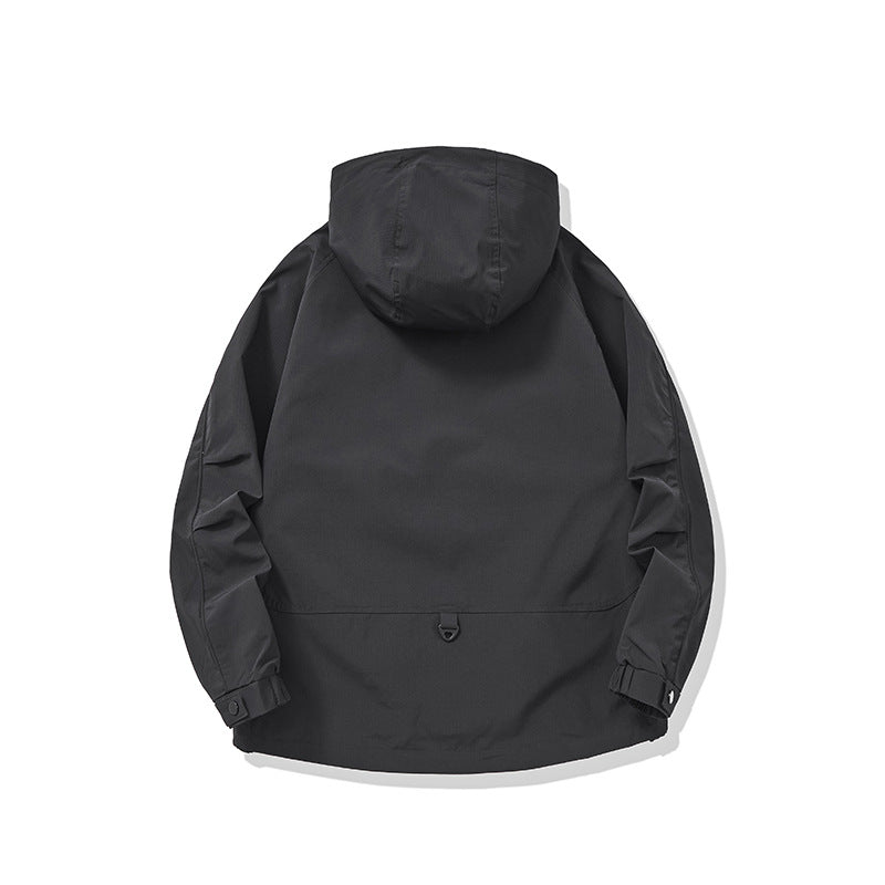 Premium Minimalist Oversized Hooded Cargo Jacket – Men’s Streetwear Designer Single-Button Coat | Solid Color Loose Fit Urban Outerwear