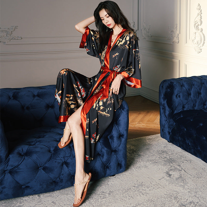 Satin Chiffon Pajamas Women's Light Luxury Style Plus Size MooMoo Muu Muu Pajamas Ladies Spring And Summer Home Wear