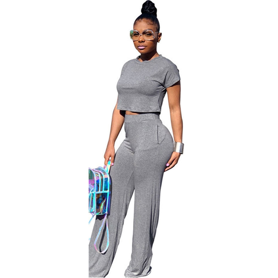 Mighty Lifestyle Cassius Casual Two Piece Set Crop Top and Wide Leg Pants Fall Sexy 2 Piece Outfits for Women Clothing Set