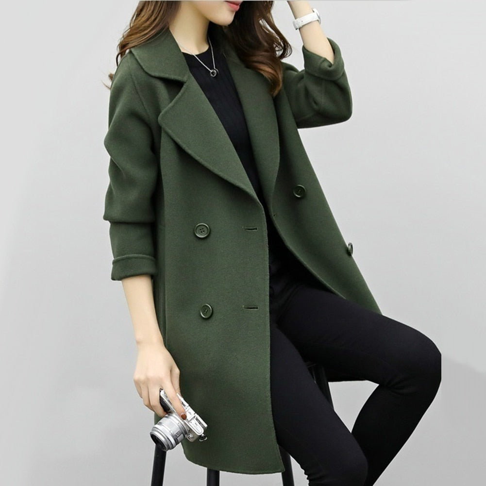 ML Two Breasted Ladies Long Sleeve Loose Suit Coat Jacket Women blazers Female Solid Color Long Suit loose sliming jacket | ML Double-Breasted Women’s Long Coat – Slimming Loose Fit Blazer Jacket | Fall & Winter Fashion for Women