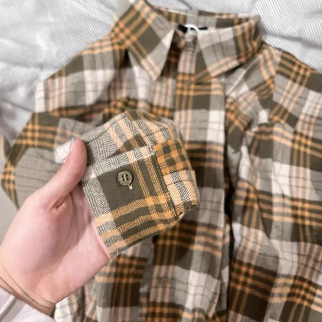 Women’s Plaid Button Up Shacket – Casual Loose Fit Long Sleeve Polo Collar Fall Jacket | Khaki Plaid Cardigan Blouse Top for Layering | Cozy Fall Outfit