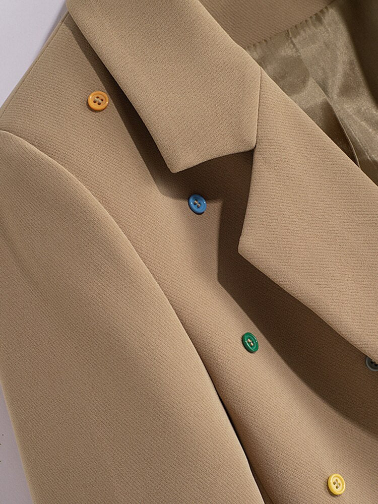 Fashion Women's Blazer Colorful Buttons Notched Collar Long Sleeve Loose Camel Suit Jackets Female Autumn Women’s Work Blazer Business Blazer