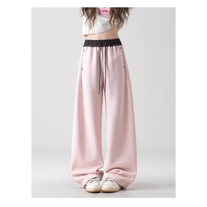 Women’s Color Block Wide-Leg Sweatpants – High Waist Cuffed Loose Fit Casual Pants for Everyday Streetwear | Color Block Sweatpants for Women,  All-Match Cuffed Casual Loose Slim Wide-Leg Scissors Pants with Vertical Feel Long Pants