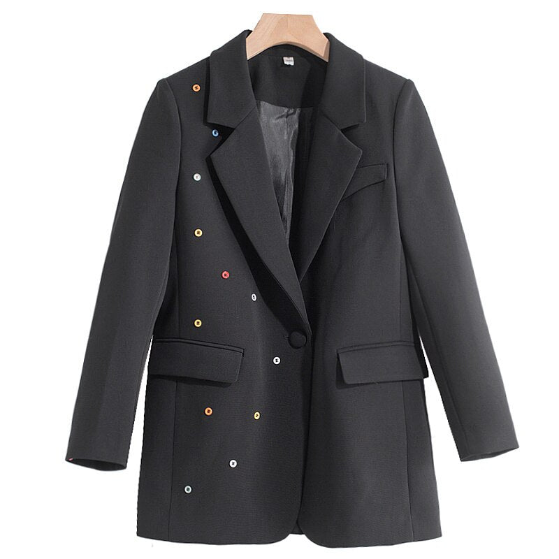 Fashion Women's Blazer Colorful Buttons Notched Collar Long Sleeve Loose Camel Suit Jackets Female Autumn Women’s Work Blazer Business Blazer