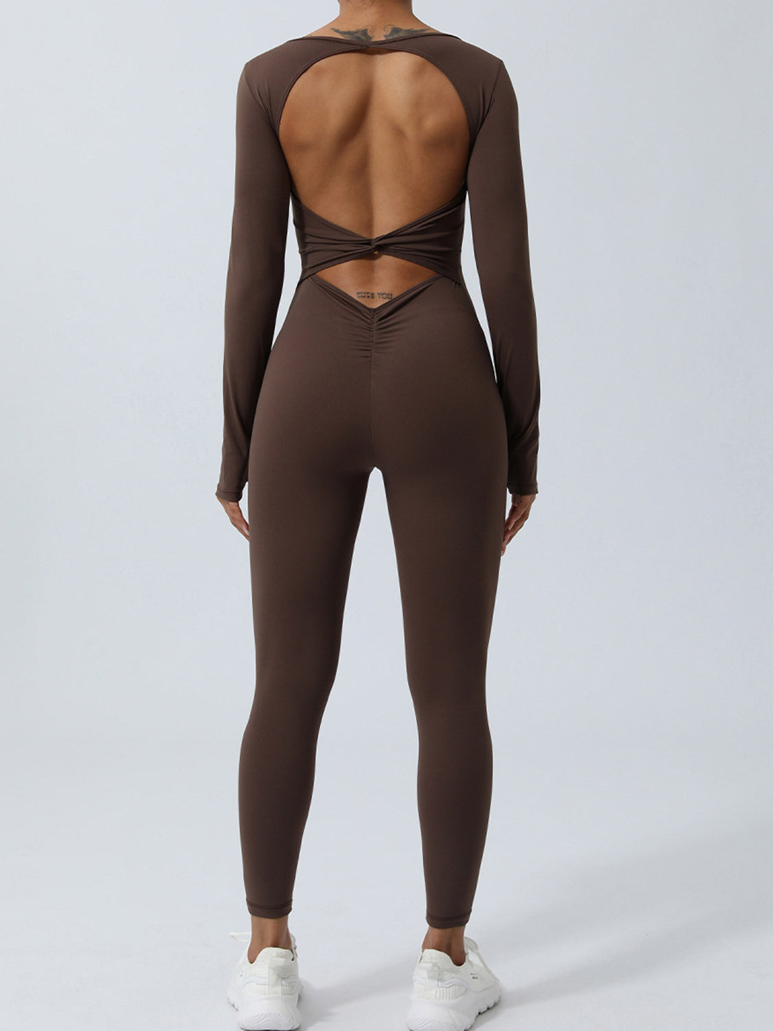 Slimming Twisted Backless Long Sleeve Jumpsuit