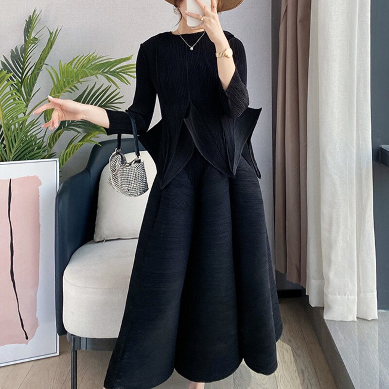Bosom Fairy Pleated Three-Quarter Sleeve Top Half Skirt Suit Fairy Flower Bud Skirt Two-Piece Set