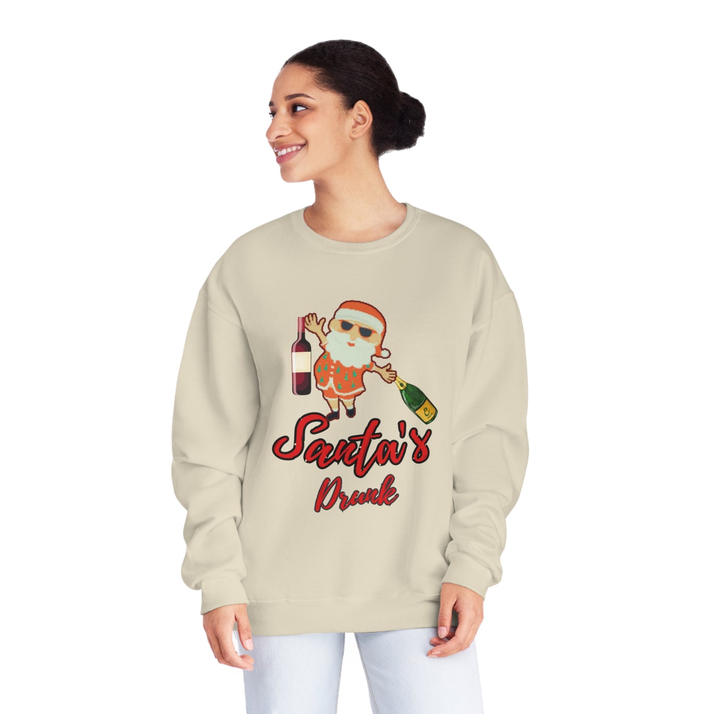 Santa Sweater, Santa's Drunk, Ugly Sweater, Ugly Holiday Sweater, Ugly Christmas Sweater,  Unisex NuBlend® Crewneck Sweatshirt