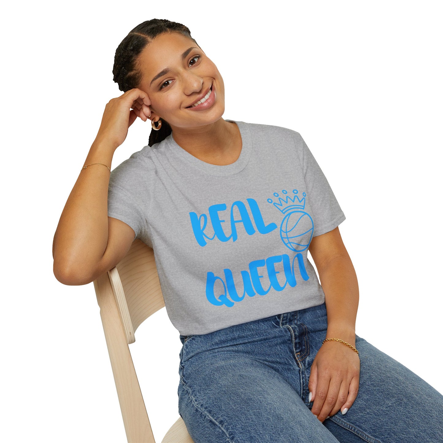 Real Queen  Blue Font | Basketball Shirt | Sports Shirt | Baller Shirt | Mighty Lifestyle |  Softstyle T-Shirt