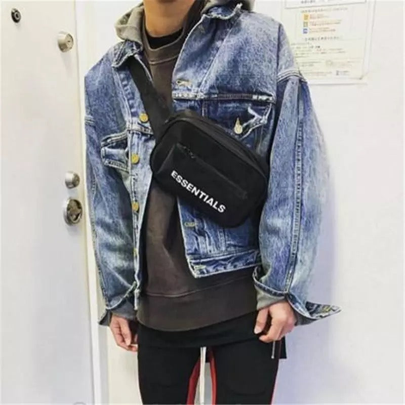 Essentials-Style Double Strap Crossbody Bag – Unisex Streetwear Chest & Waist Sling Bag | Black Minimalist Shoulder Bag | ESSENTIALS Double Stranded Crossbody Bag Small Bag Single Shoulder Bag Couple Casual Chest Waist Bag