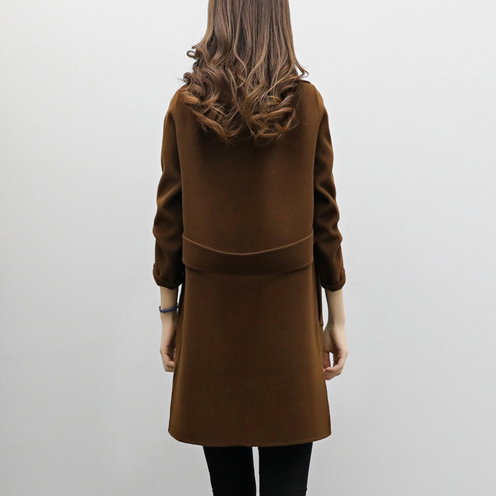 ML Two Breasted Ladies Long Sleeve Loose Suit Coat Jacket Women blazers Female Solid Color Long Suit loose sliming jacket | ML Double-Breasted Women’s Long Coat – Slimming Loose Fit Blazer Jacket | Fall & Winter Fashion for Women