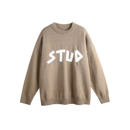 Stud Sweater TikTok Viral Sweater for Top Tier people. Made popular for the other use of STUD but this oversized sweater is for men or women | Loose Knit Sweater with Letter  Casual Oversized Fit Crewneck Long Sleeve