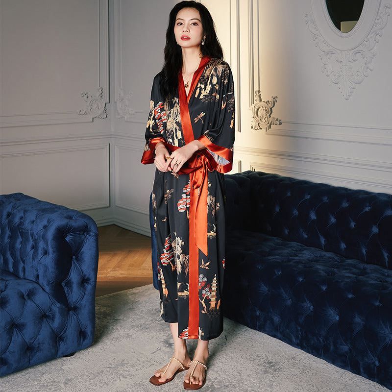 Satin Chiffon Pajamas Women's Light Luxury Style Plus Size MooMoo Muu Muu Pajamas Ladies Spring And Summer Home Wear